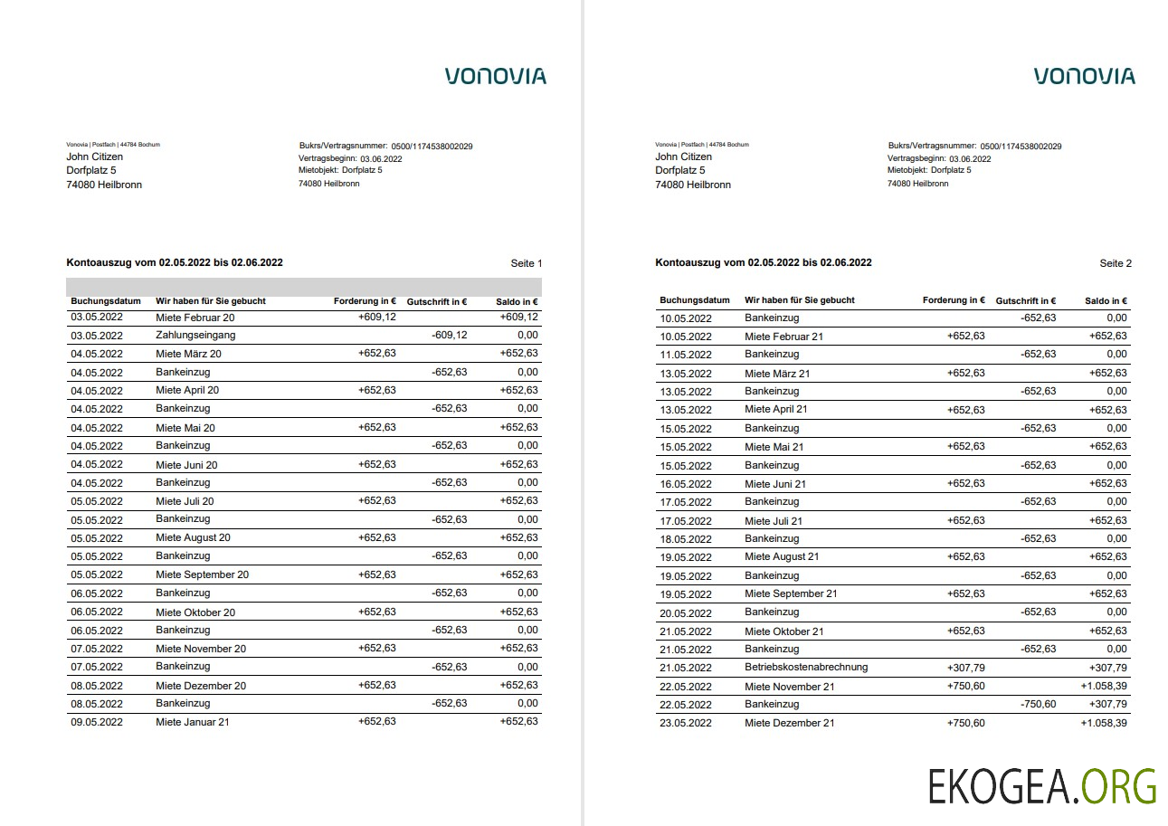 Allemagne Déclaration de Vonovia sur deutsch, 3 pages